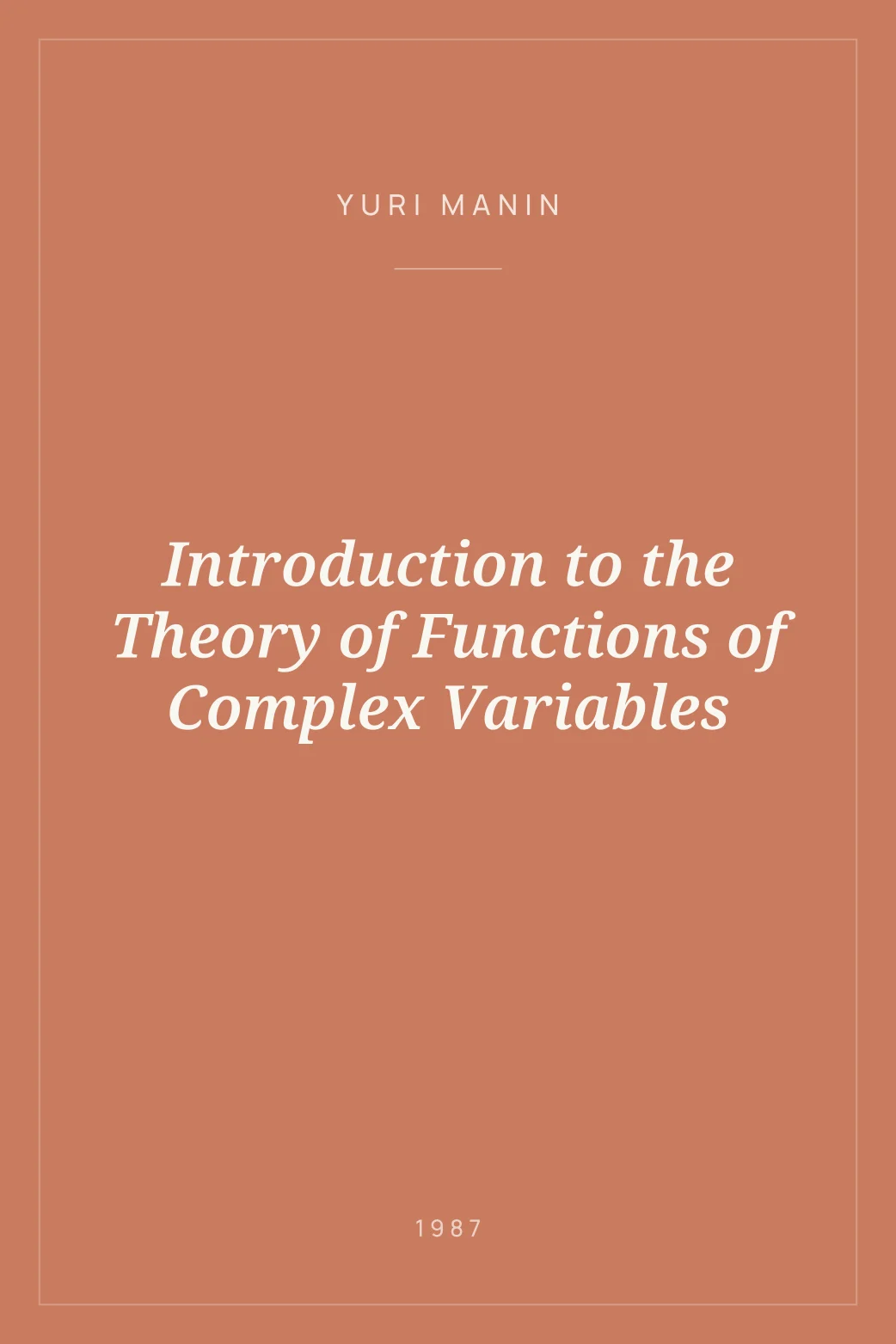 Portada de Introduction to the Theory of Functions of Complex Variables