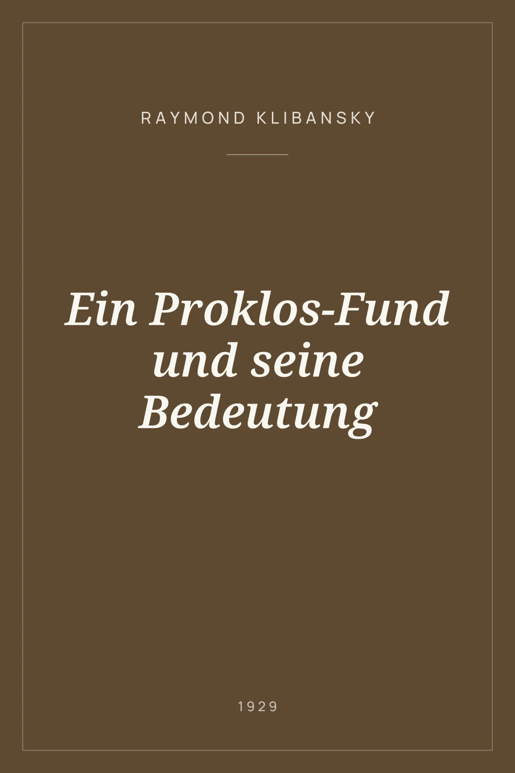 Portada de Ein Proklos-Fund und seine Bedeutung