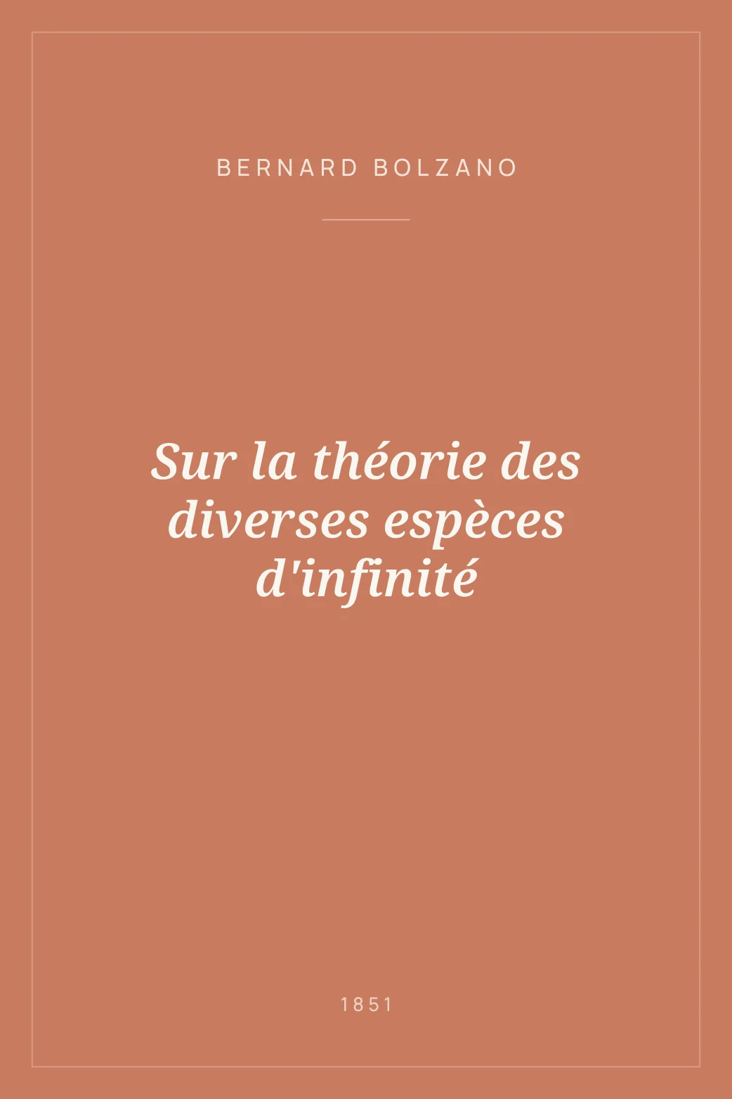 Portada de Sur la théorie des diverses espèces d'infinité