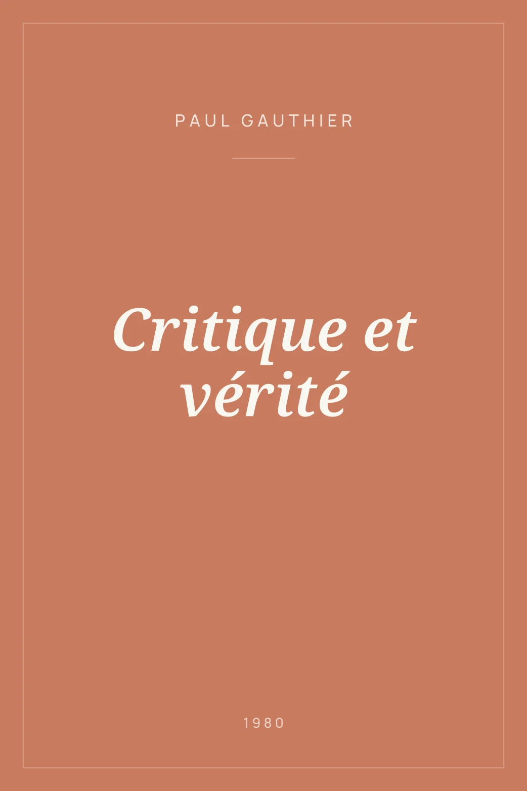 Portada de Critique et vérité
