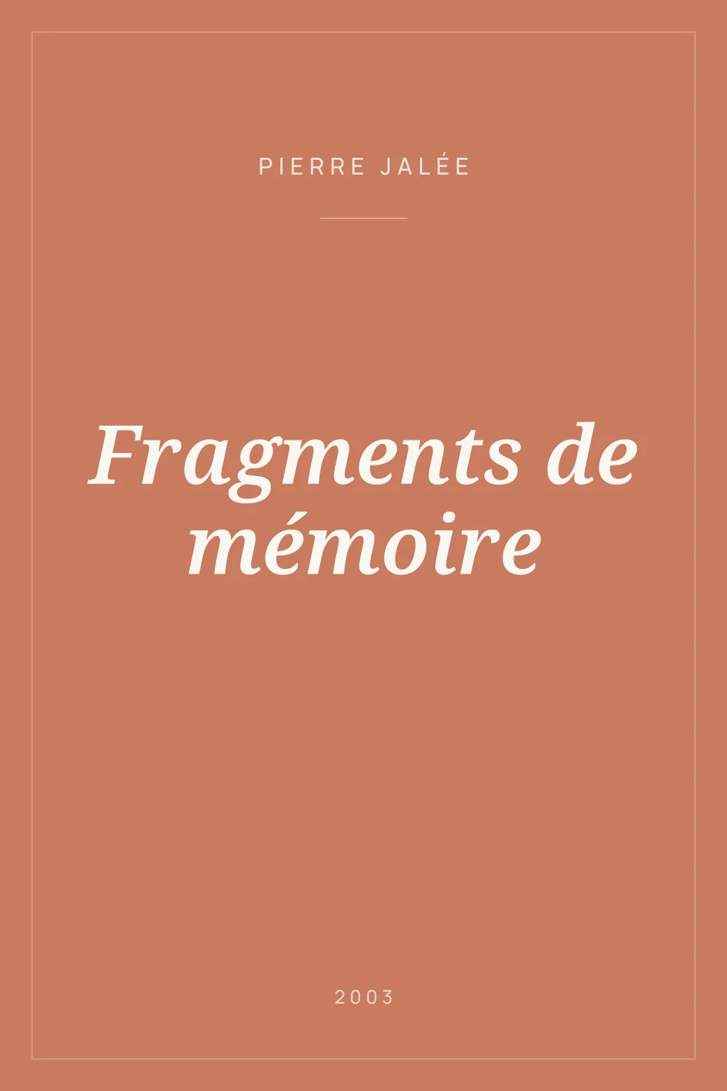 Portada de Fragments de mémoire