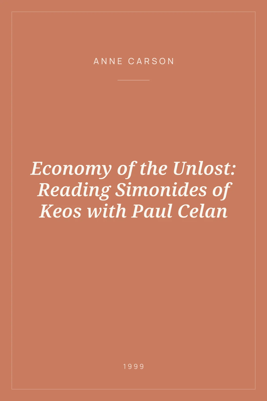 Portada de Economy of the Unlost: Reading Simonides of Keos with Paul Celan