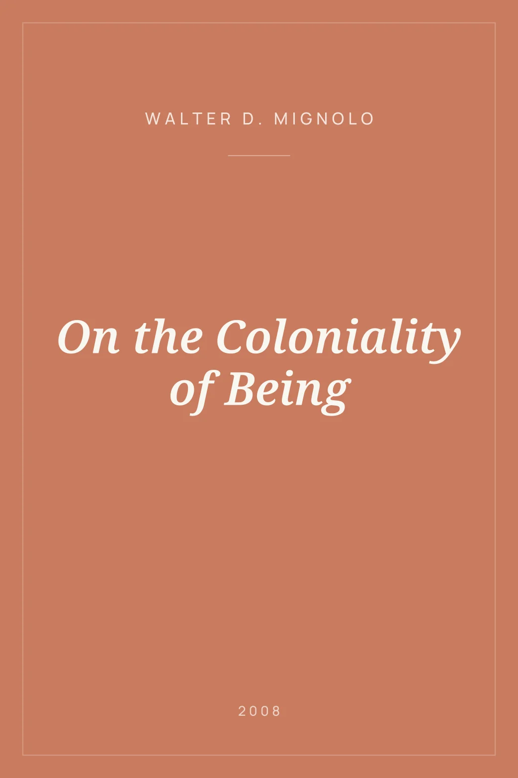 Portada de On the Coloniality of Being