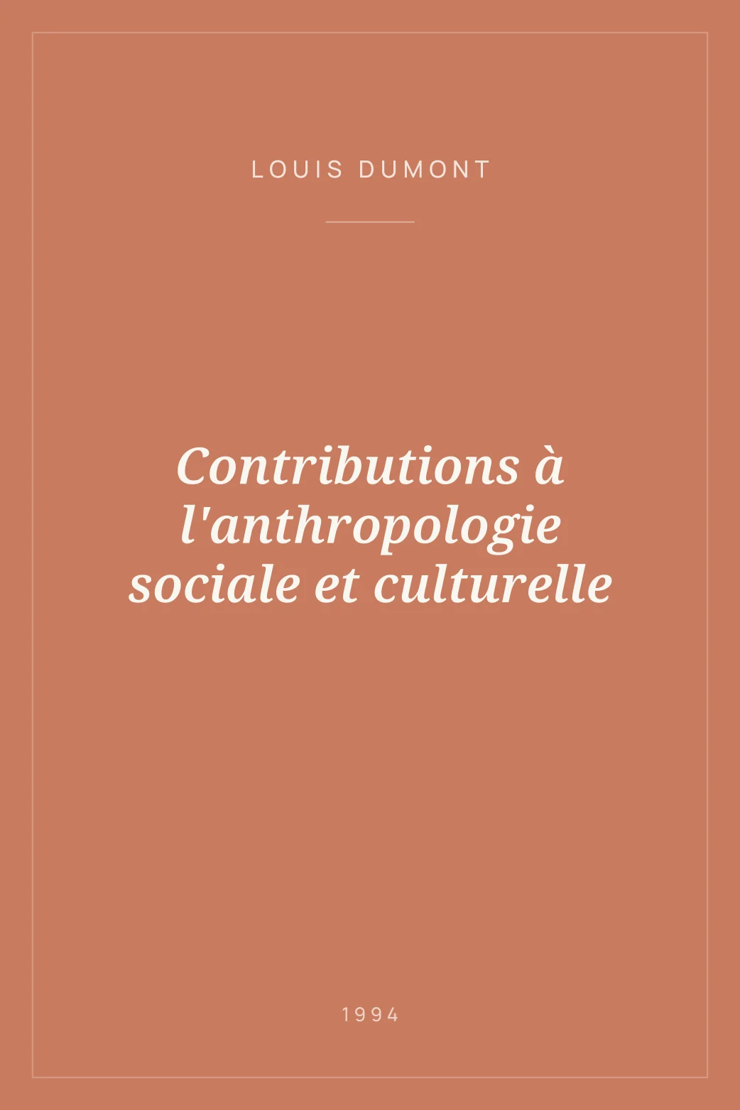 Portada de Contributions à l'anthropologie sociale et culturelle