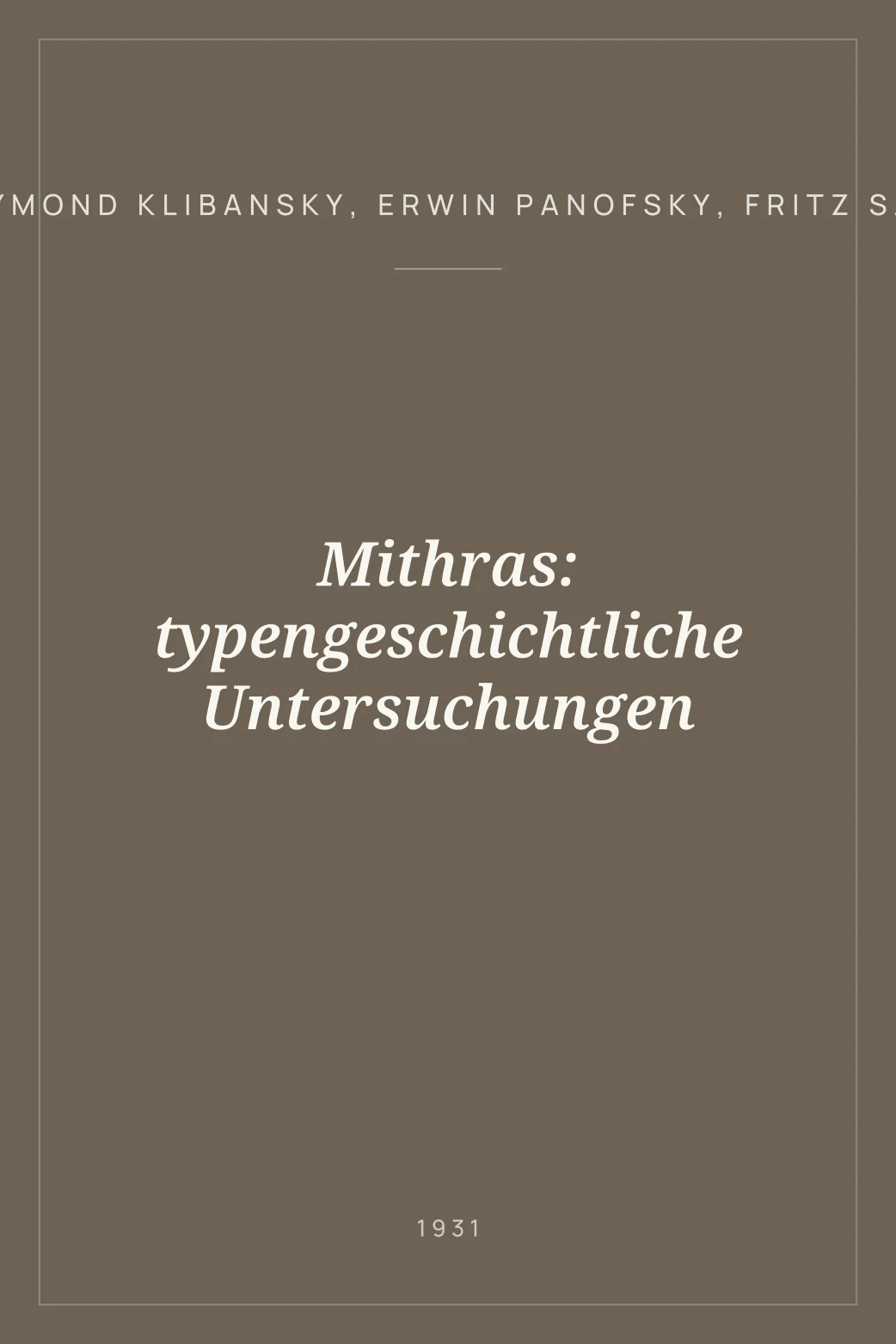 Portada de Mithras: typengeschichtliche Untersuchungen