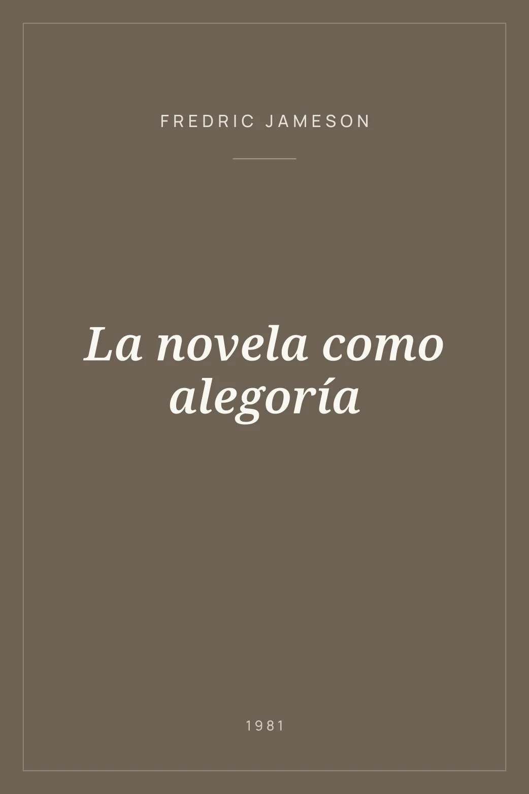 Portada de La novela como alegoría