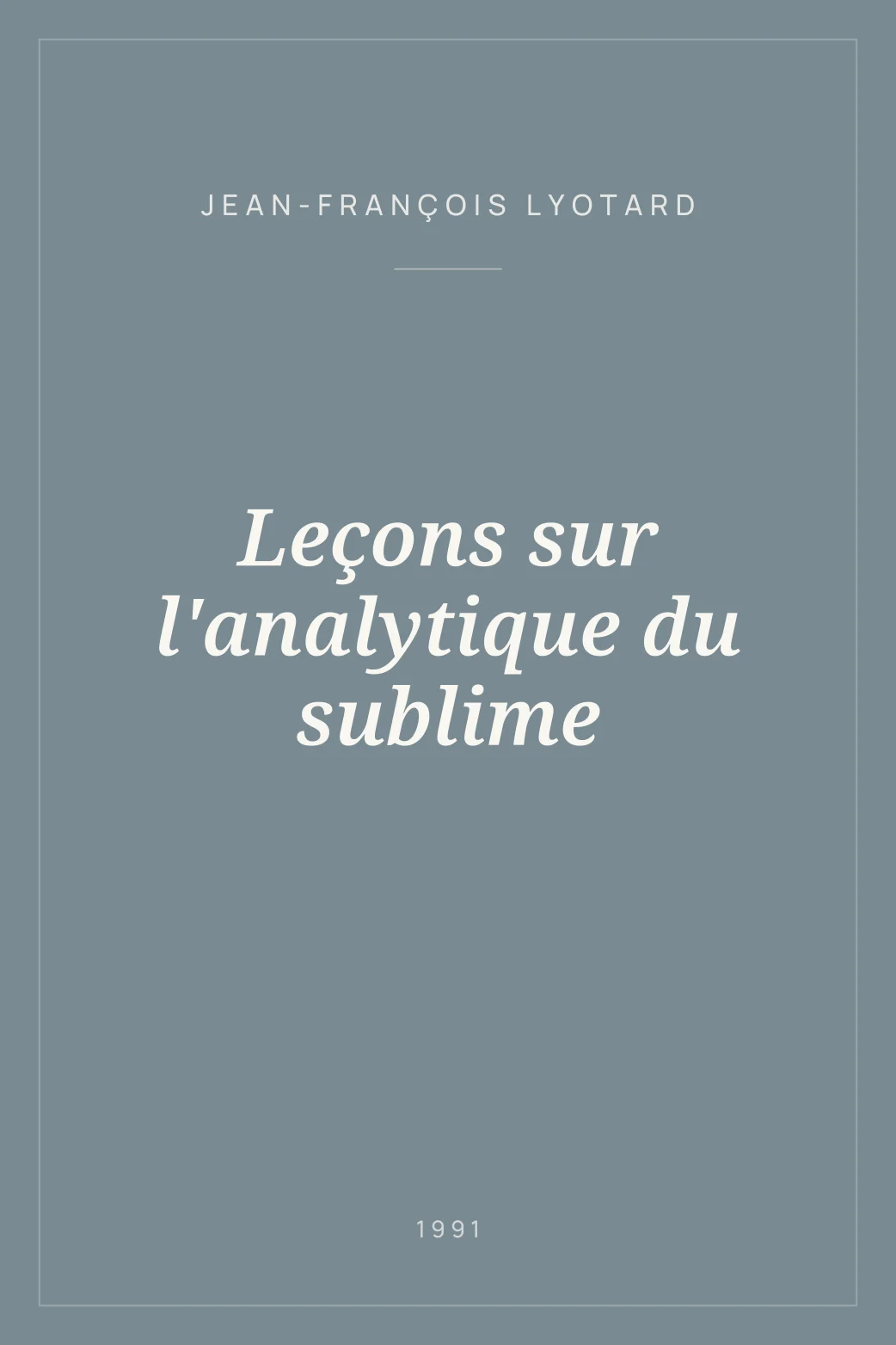 Portada de Leçons sur l'analytique du sublime