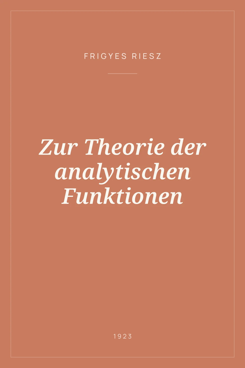 Portada de Zur Theorie der analytischen Funktionen
