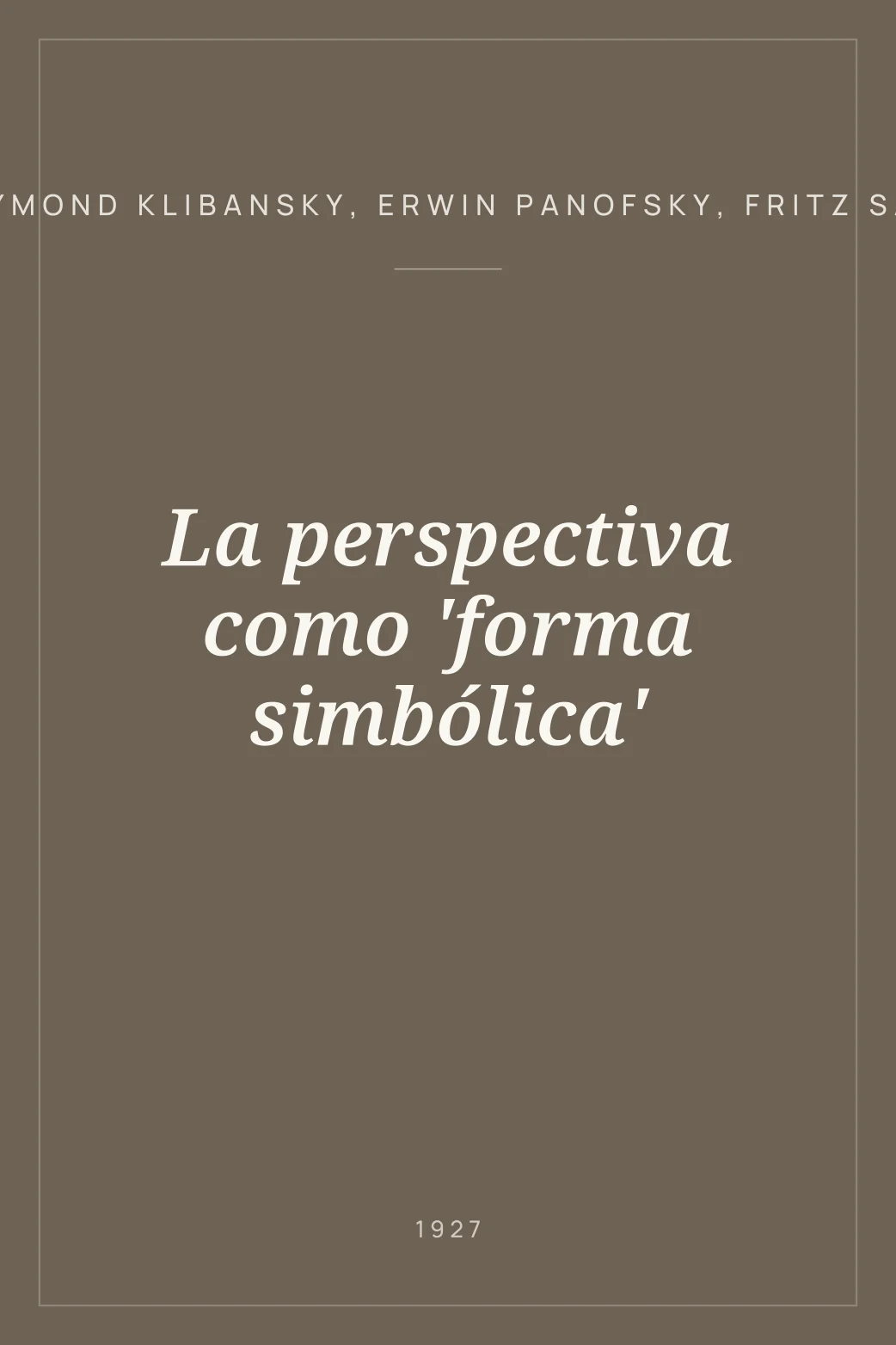 Portada de La perspectiva como 'forma simbólica'