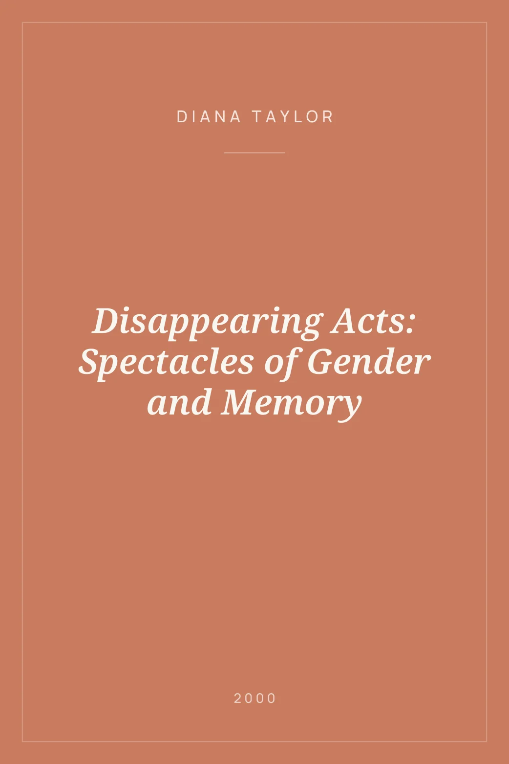 Portada de Disappearing Acts: Spectacles of Gender and Memory