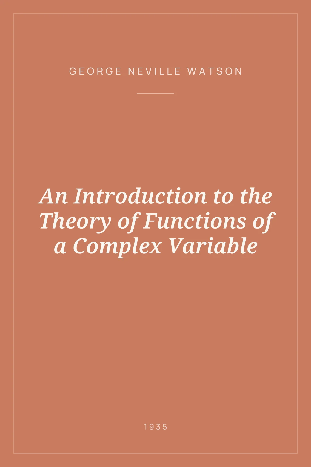 Portada de An Introduction to the Theory of Functions of a Complex Variable
