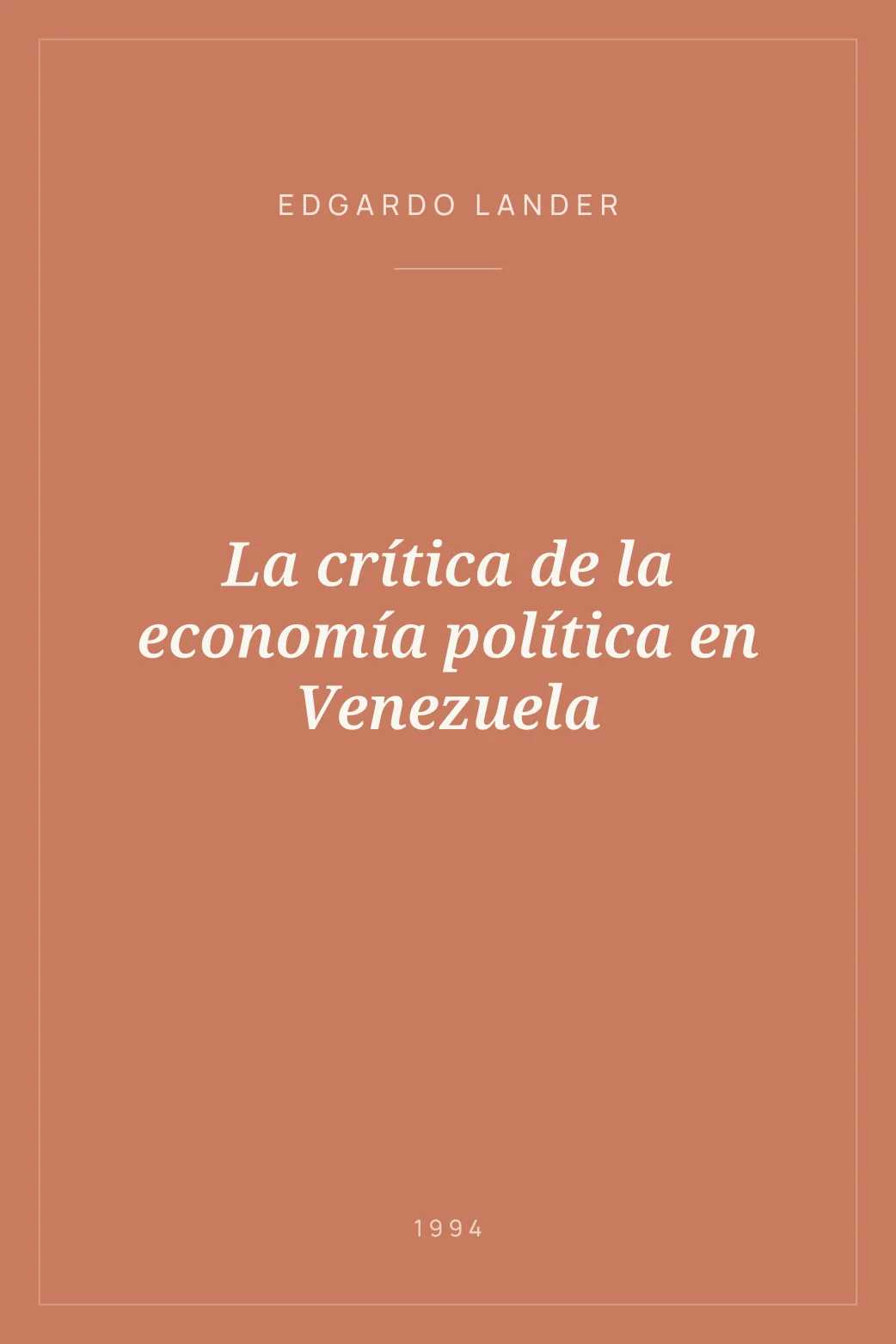 Portada de La crítica de la economía política en Venezuela
