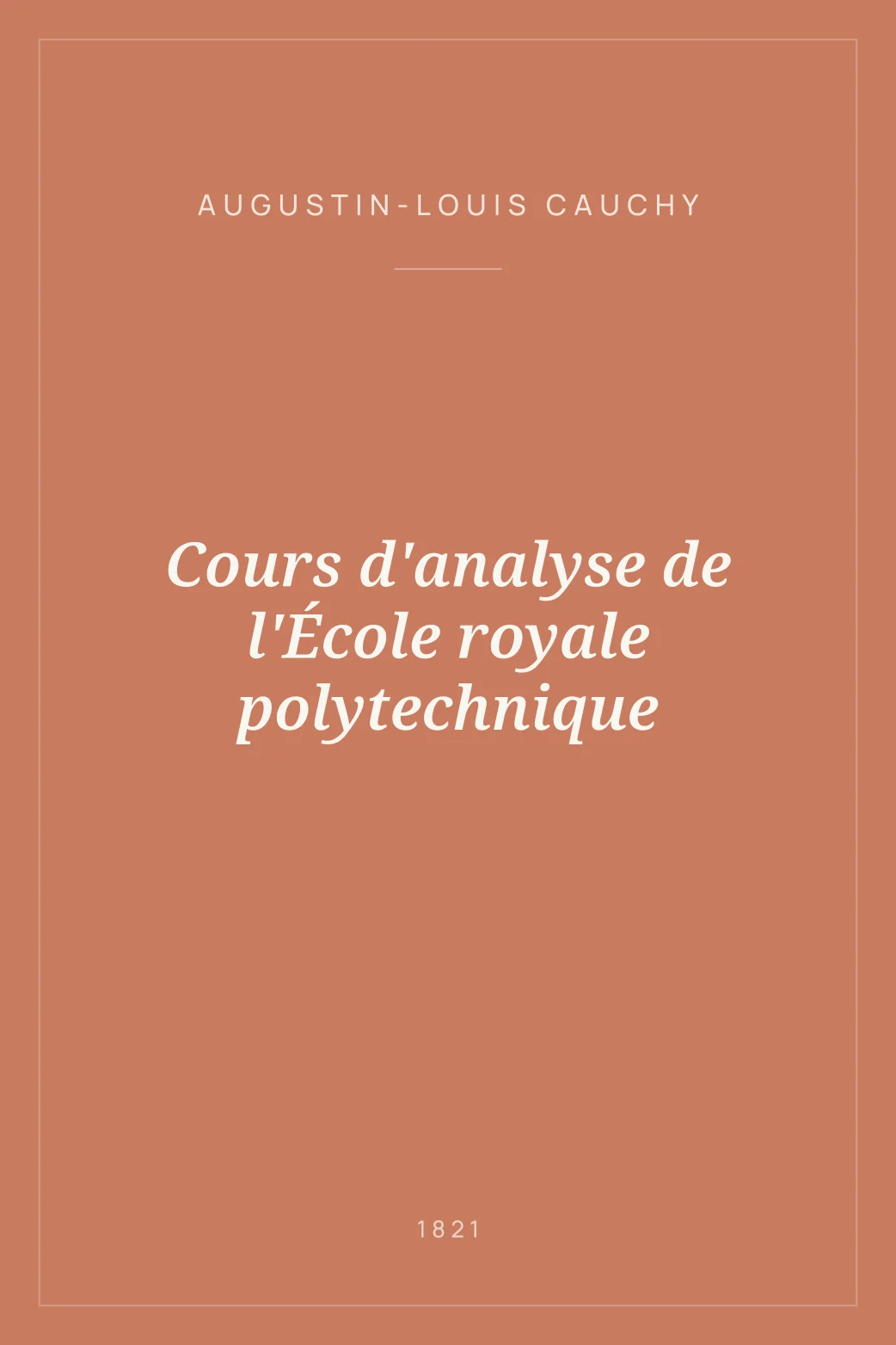 Portada de Cours d'analyse de l'École royale polytechnique