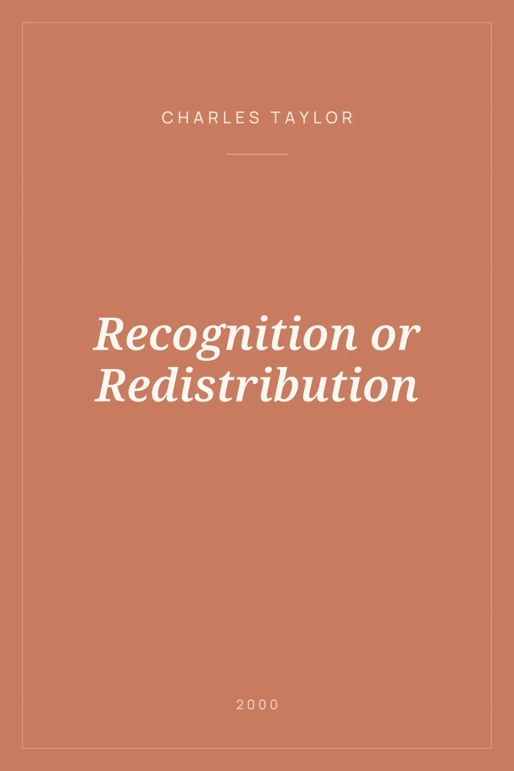 Portada de Recognition or Redistribution