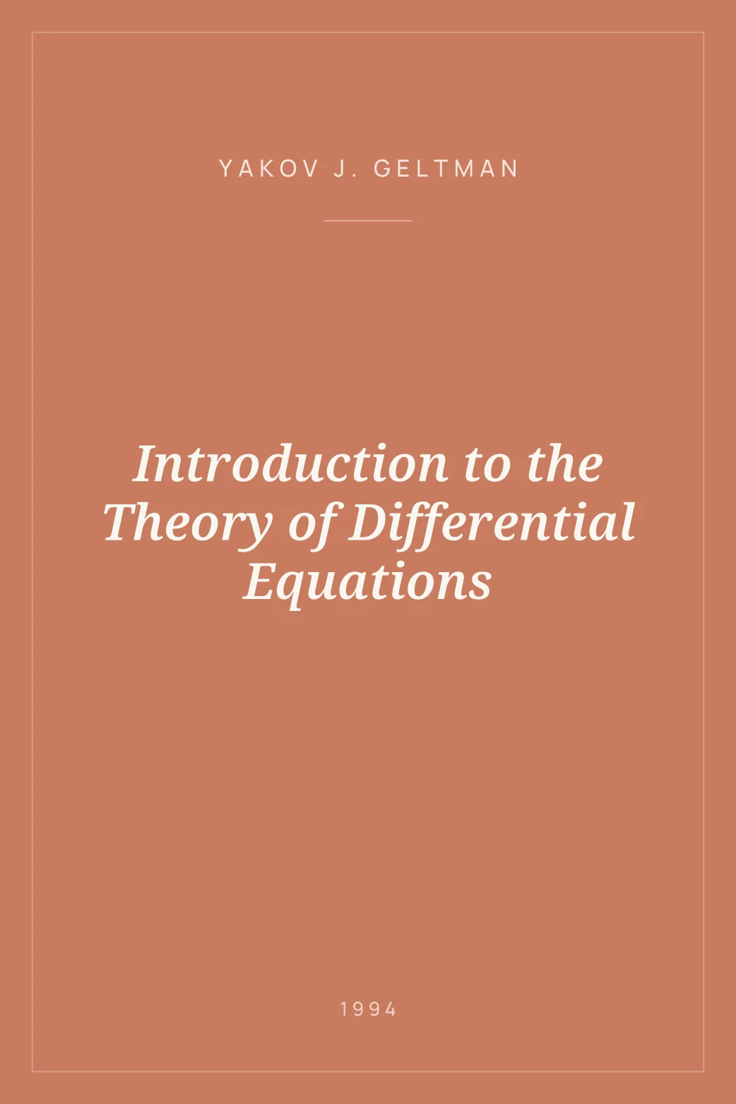 Portada de Introduction to the Theory of Differential Equations