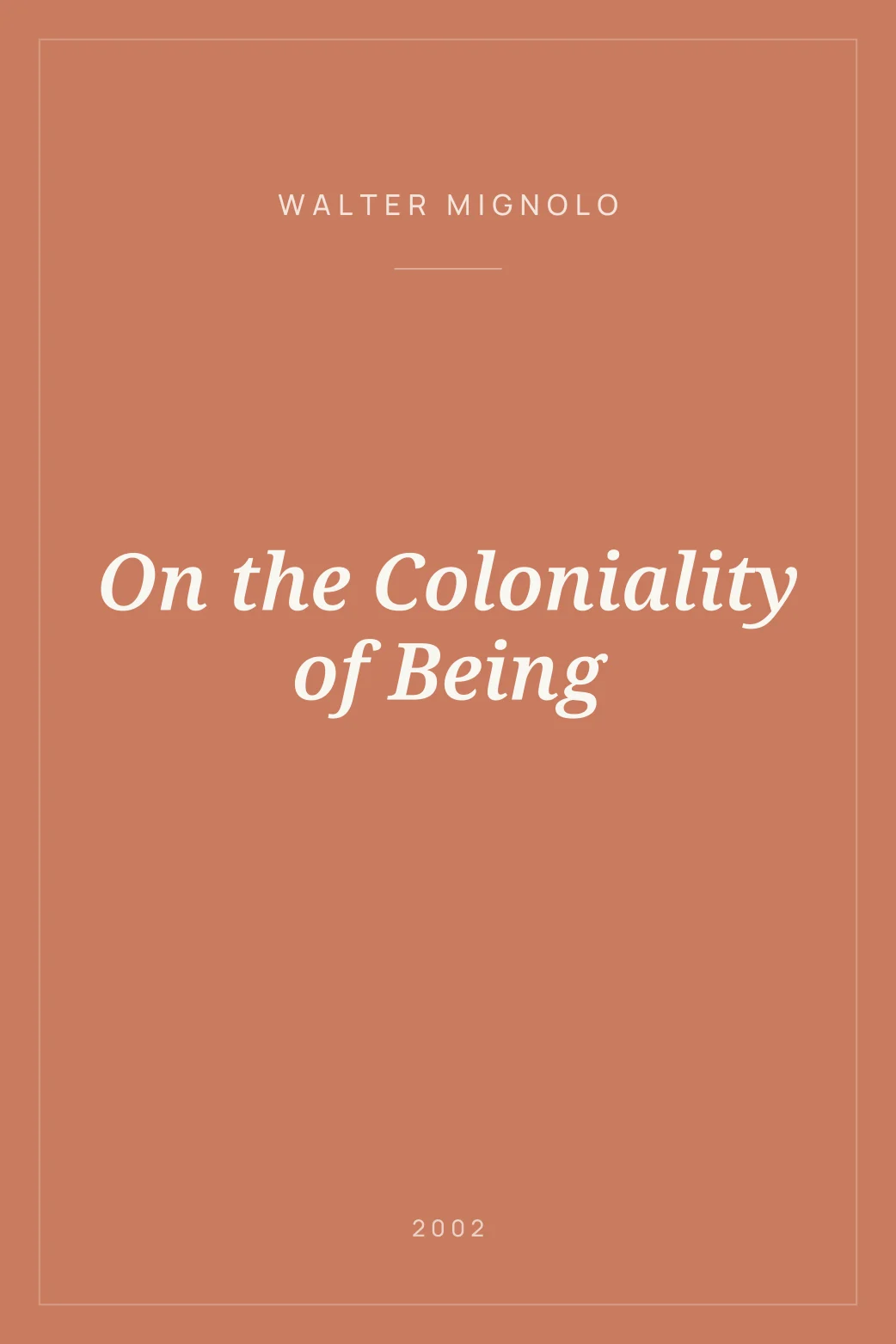 Portada de On the Coloniality of Being