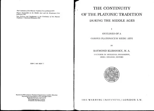 Portada de The Continuity of the Platonic Tradition during the Middle Ages