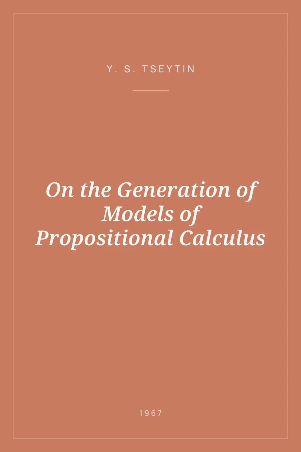 Portada de On the Generation of Models of Propositional Calculus